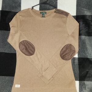 LRL Ralph Lauren Brown Long Sleeve Top with Elbow Patches